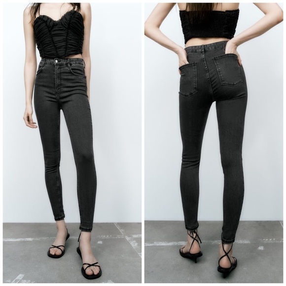 NEW Zara High Rise Skinny Leg Super Elastic TRF Grey Denim Jeggings Jeans - Picture 1 of 9